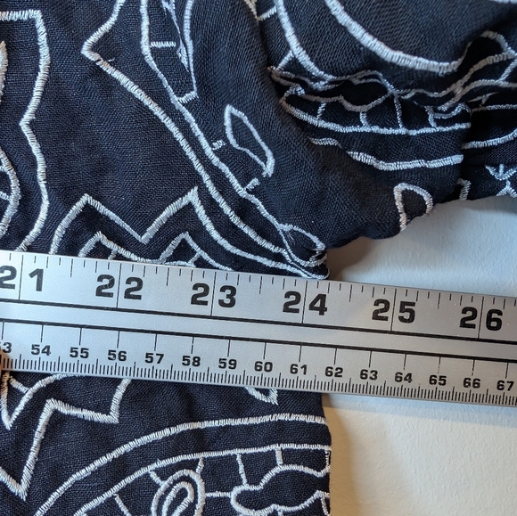 Vintage Black White Linen Blend Embroidered Open Front Cardigan Jacket Top Mediu - Picture 8 of 8